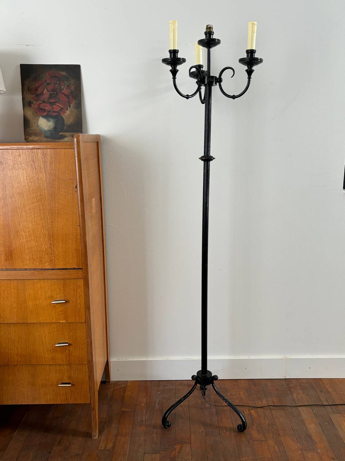 Lampadaire vintage en métal noir