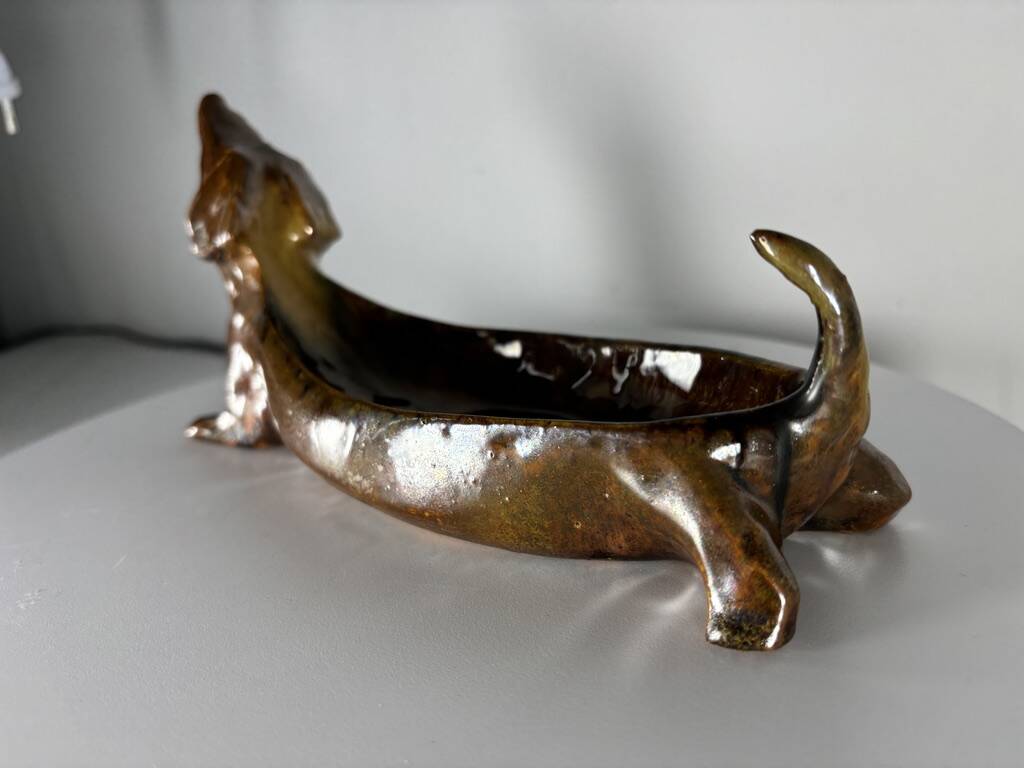 Dachshund ceramic dish 1960 france vintage