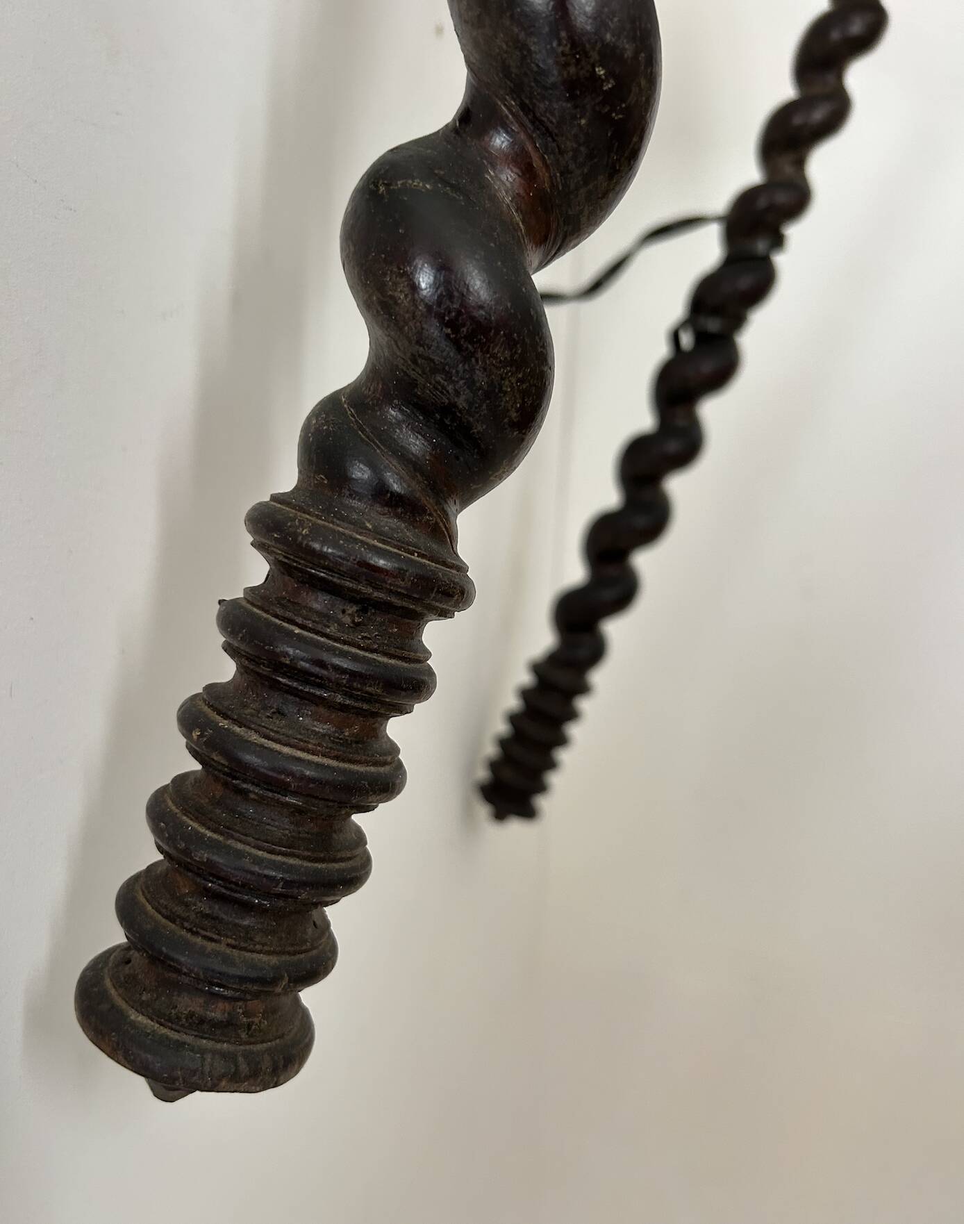Pair of XL wall sconces in turned wood, France 1950