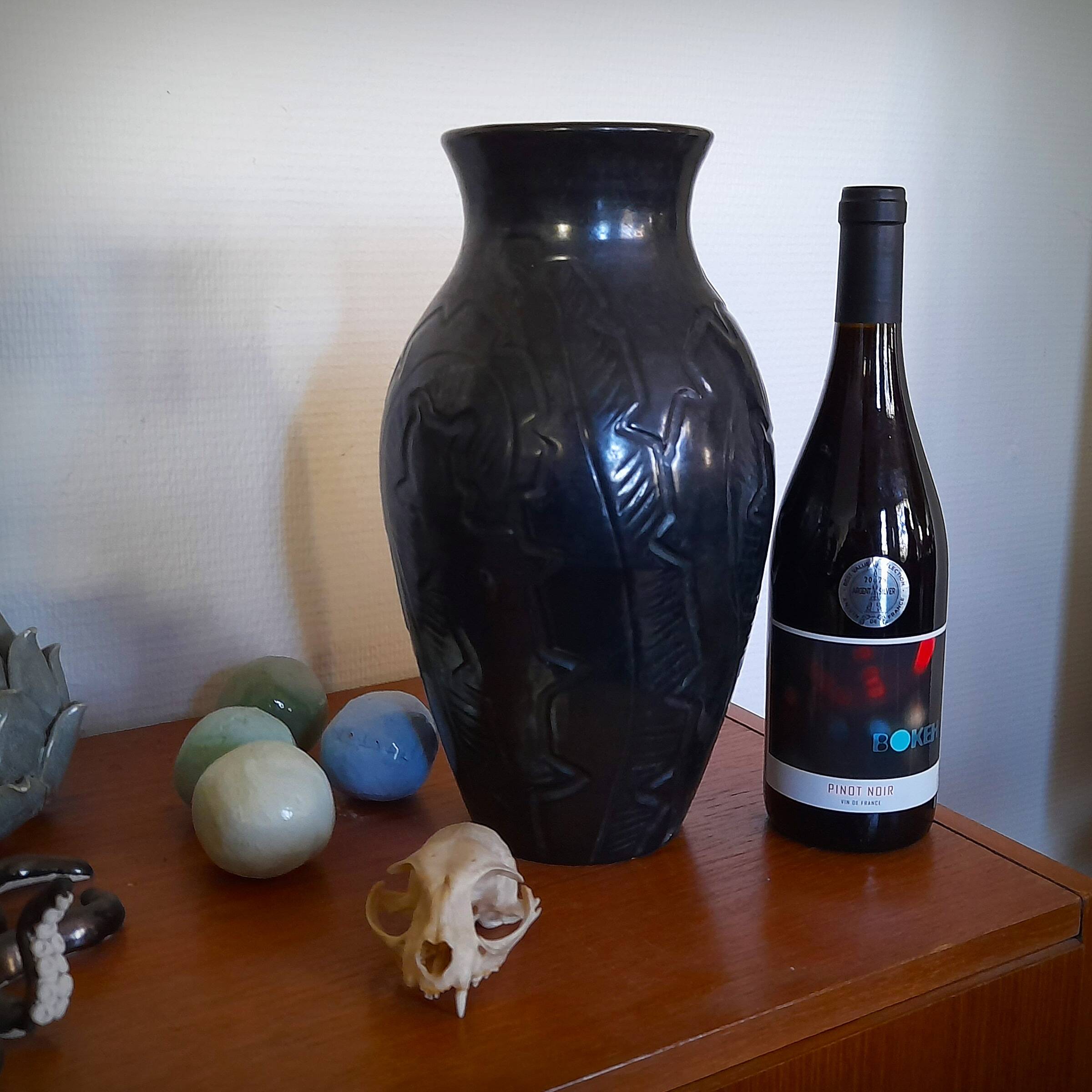 Art Deco vase with foliage, XL size, Accolay, France, 1950s