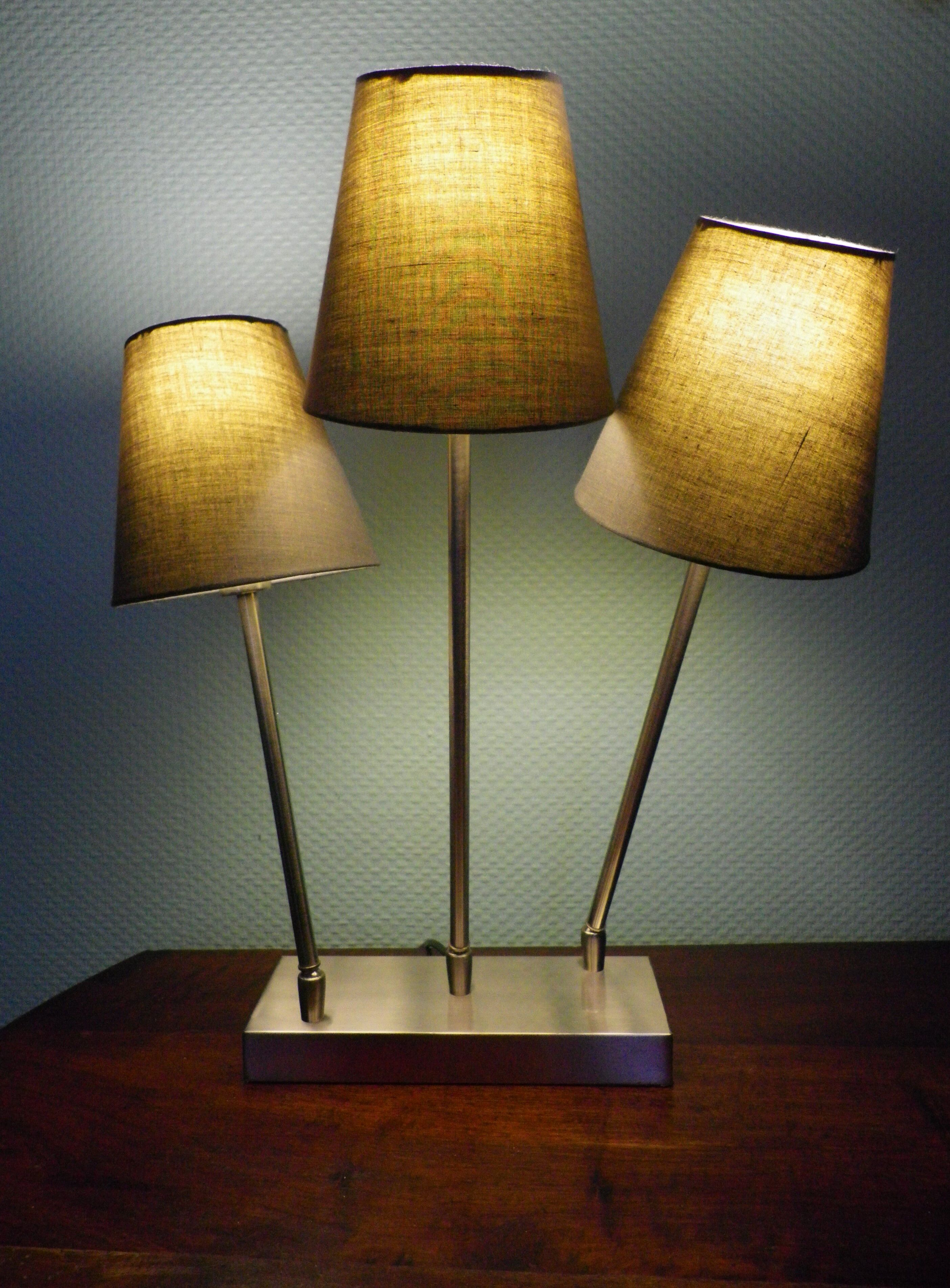 "Trio" table lamp, chromed metal, lampshades with tilting supports