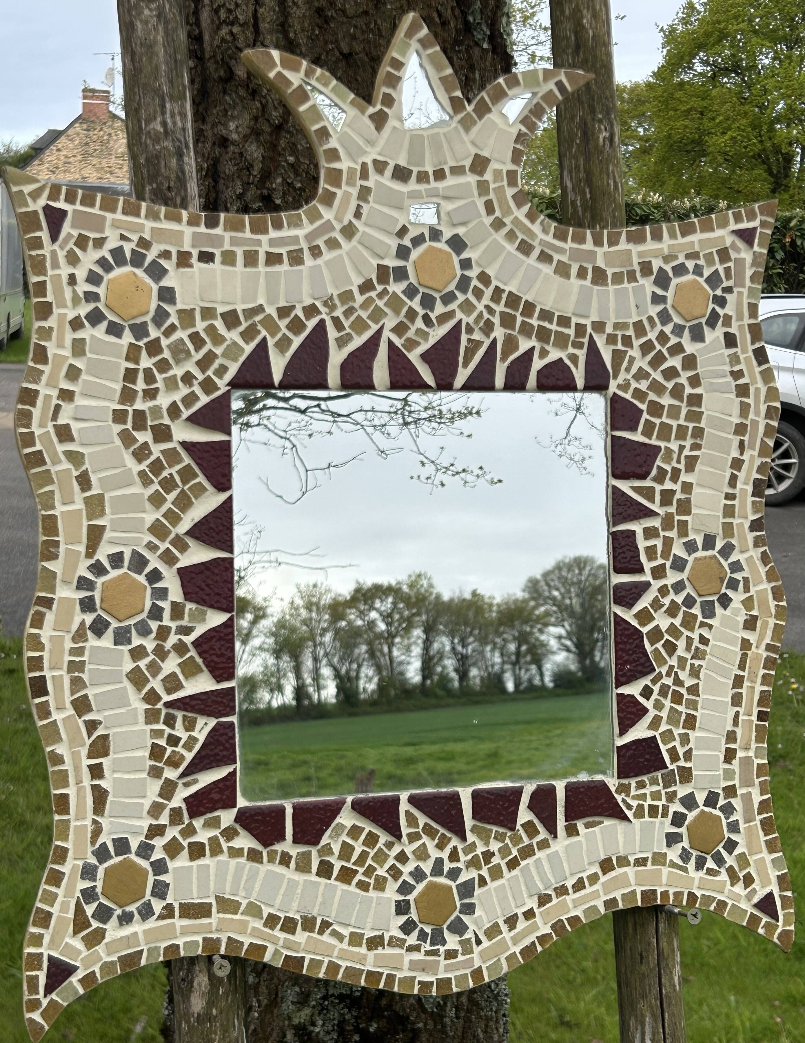 Handcrafted mirror, glass mosaic, natural stone......