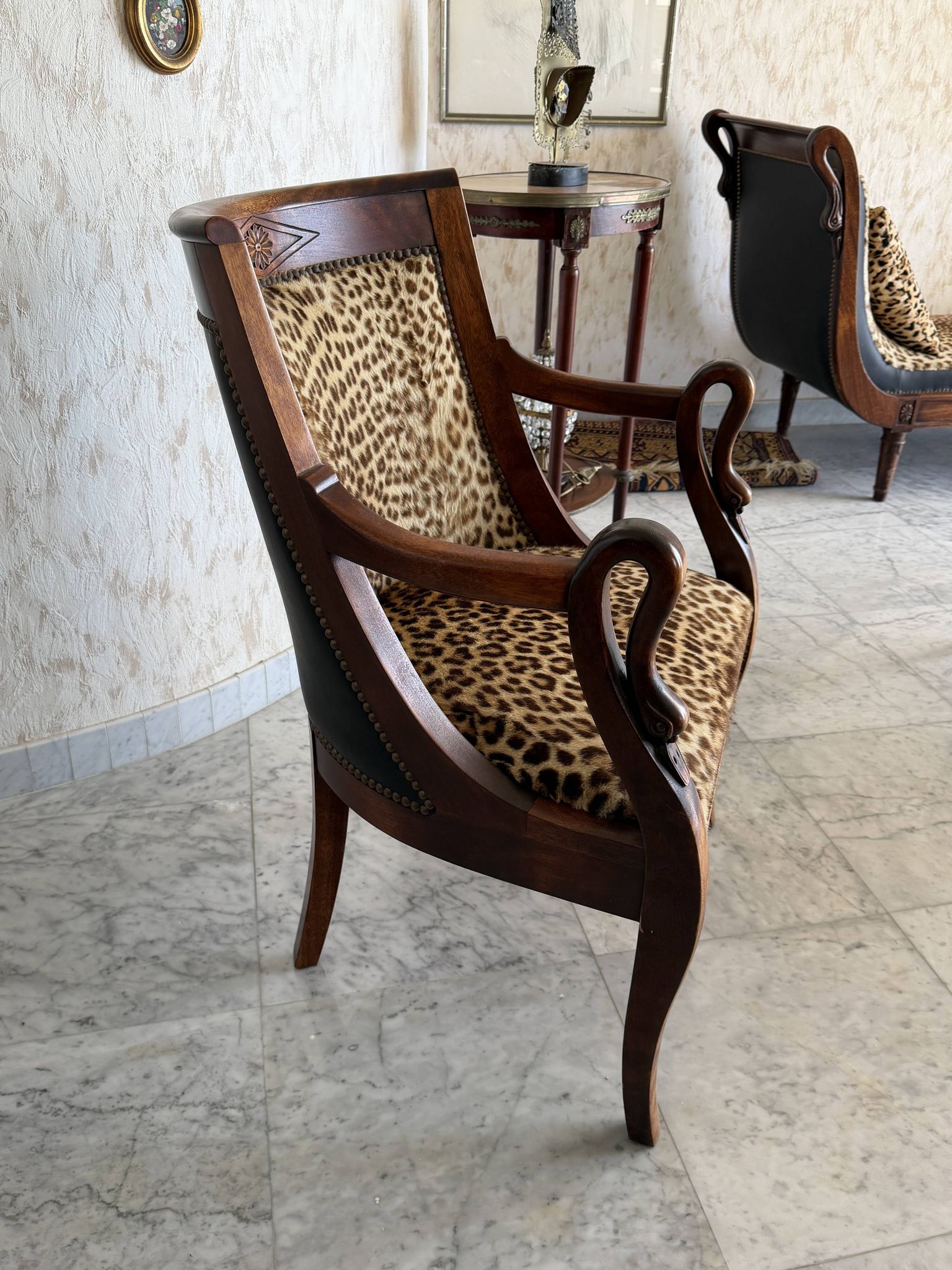 Empire/Consulate style swan neck armchair