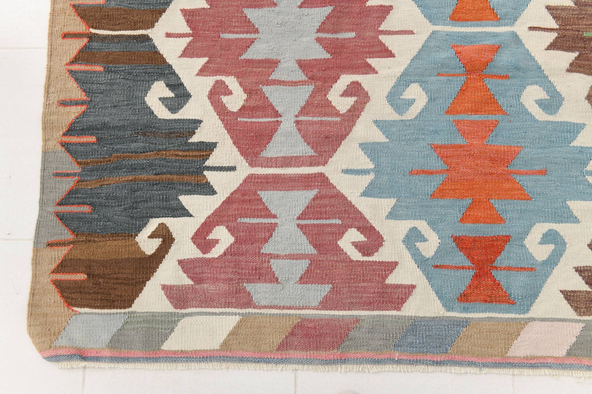 8x13 Geometric Style Kilim Rug, Turkish Vintage Kilim Rug, 253x370Cm