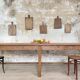 Solid wood workshop table with straight legs.