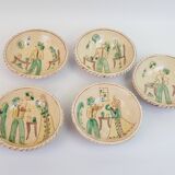 Set of 5 ceramic bowls with character motifs from Romania