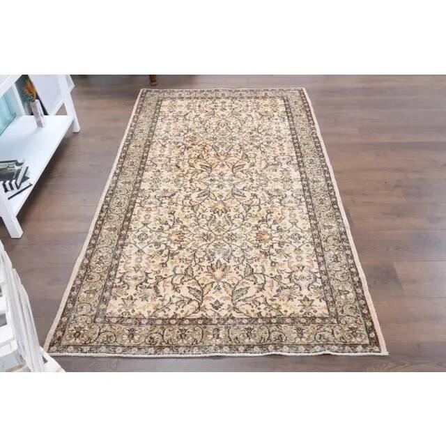 Vintage Turkish Oushak Handmade Wool Cotton Beige Area Rug 119x213