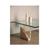 Travertine and glass coffee table