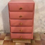 Restored vintage chest of drawers – 1960 – Terracotta & brass – unique piece