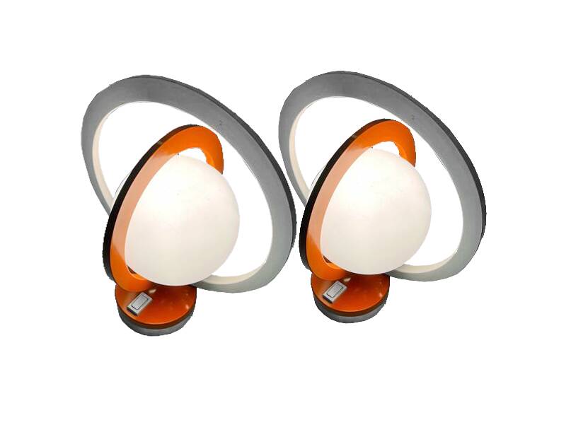 Pair of Vintage Table Lamps • Saturn • Steel and Glass • Space Age • 1960