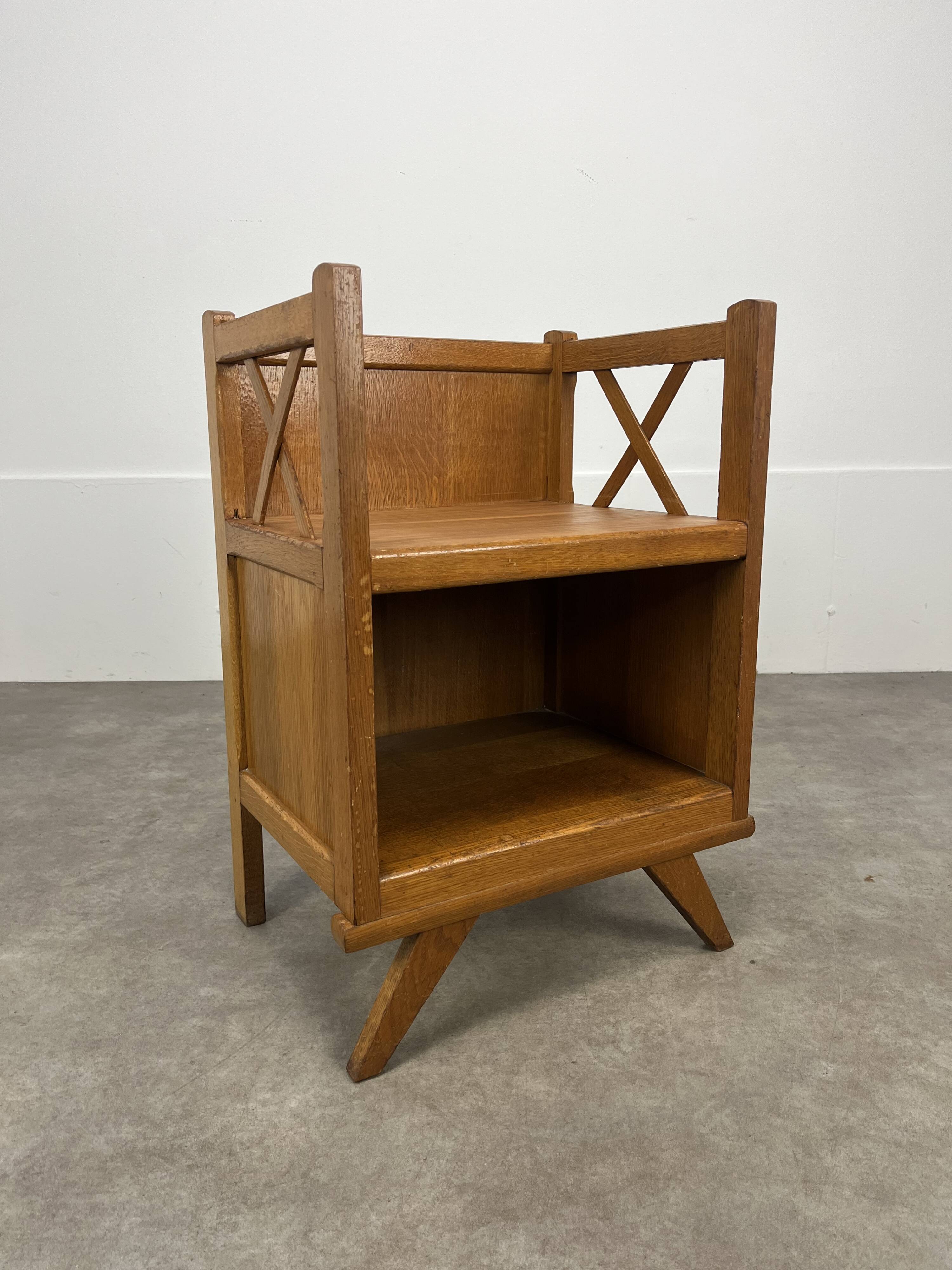 50s wooden cross-braced bedside table