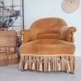 Golden yellow velvet toad armchair