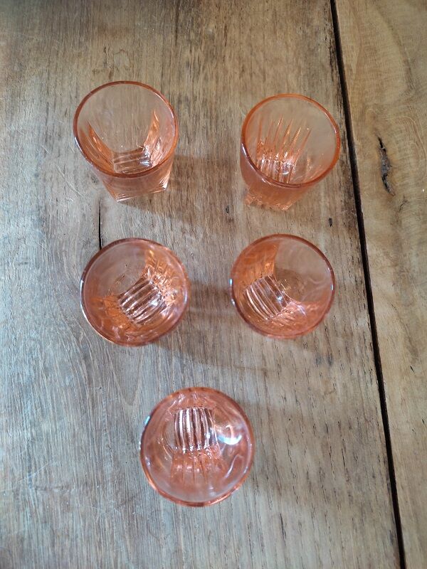 vintage pink deco liqueur glass