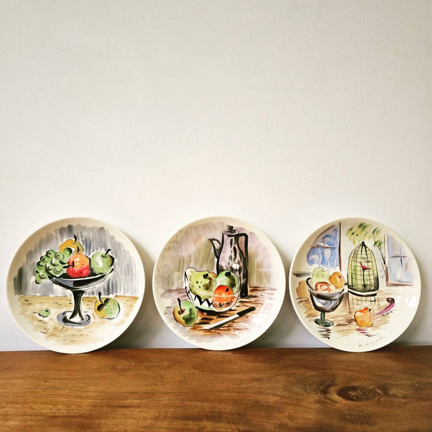 3 vintage hand-painted plates