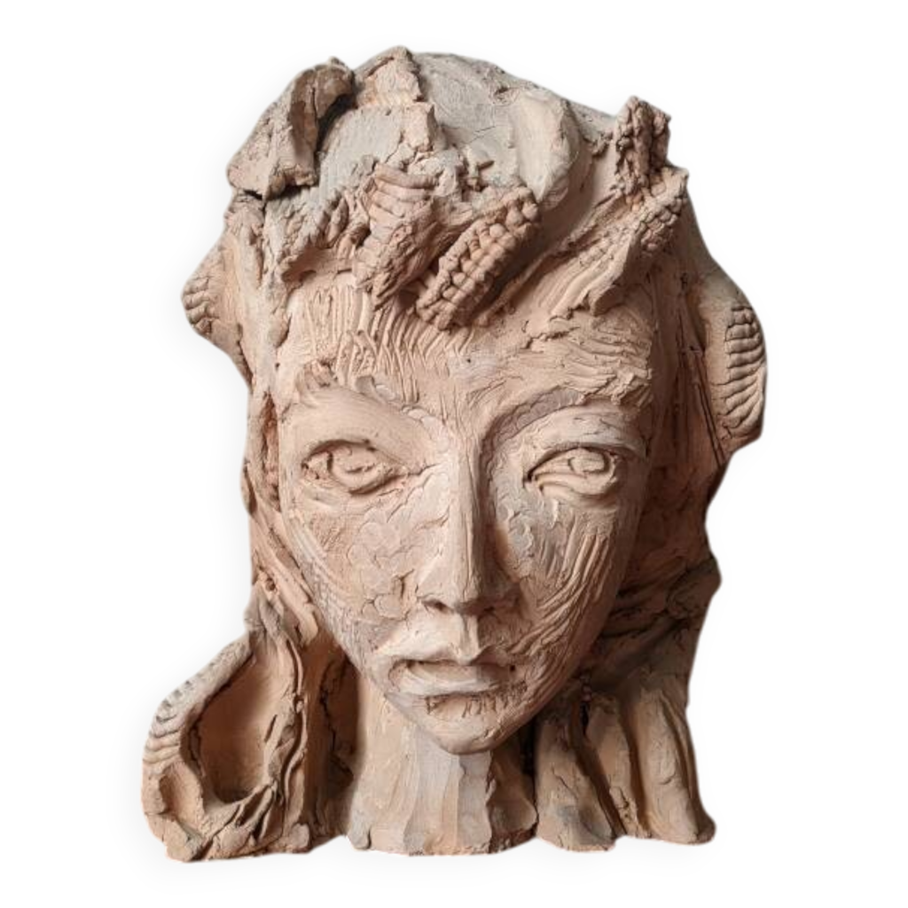 Sculpture argile terre cuite artisanale tête décoration atelier Selency — free download
