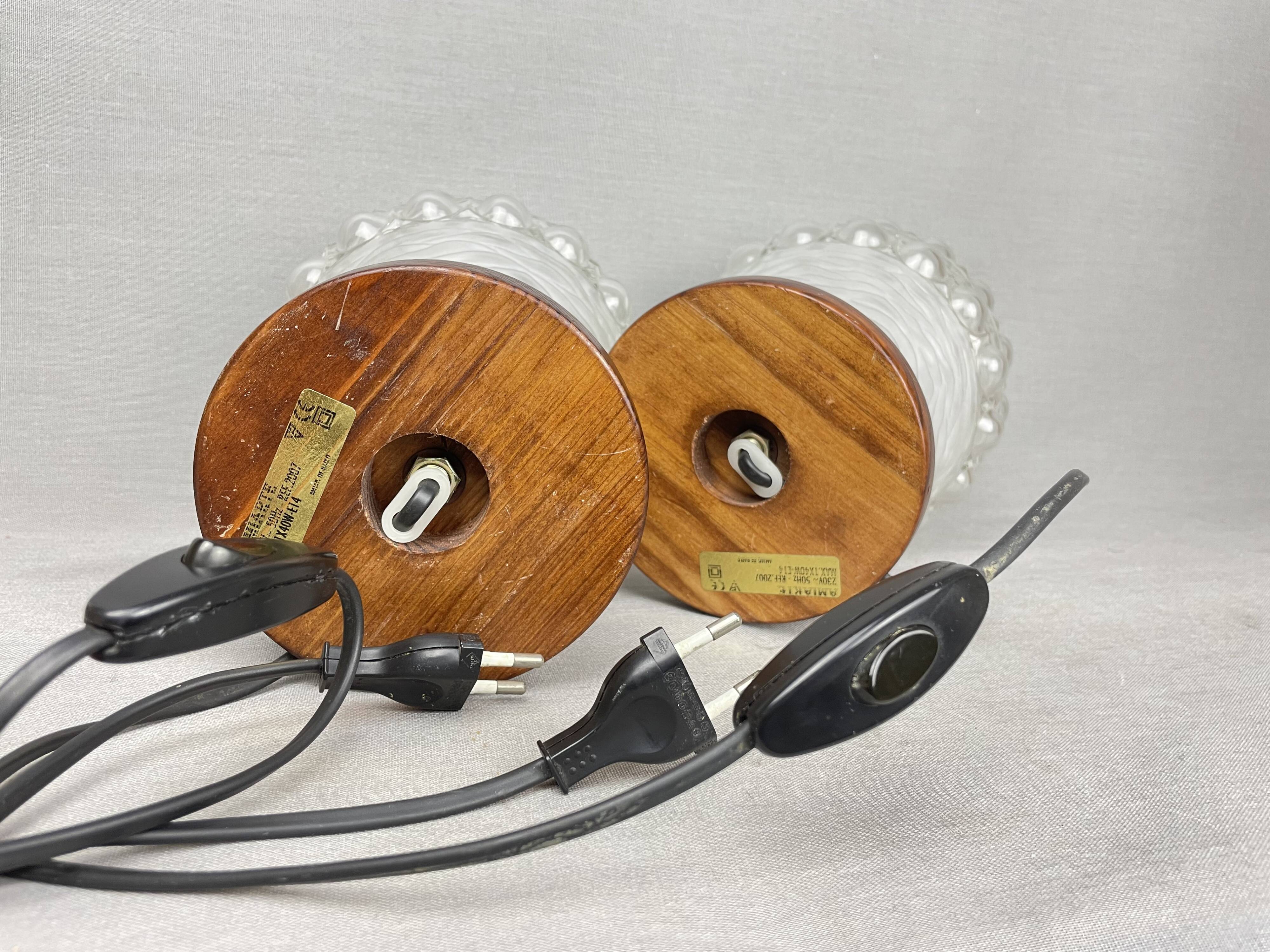 Pair Portuguese mid century wooden  table lamps