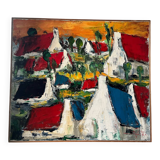 The colored roofs, knife technique, signed