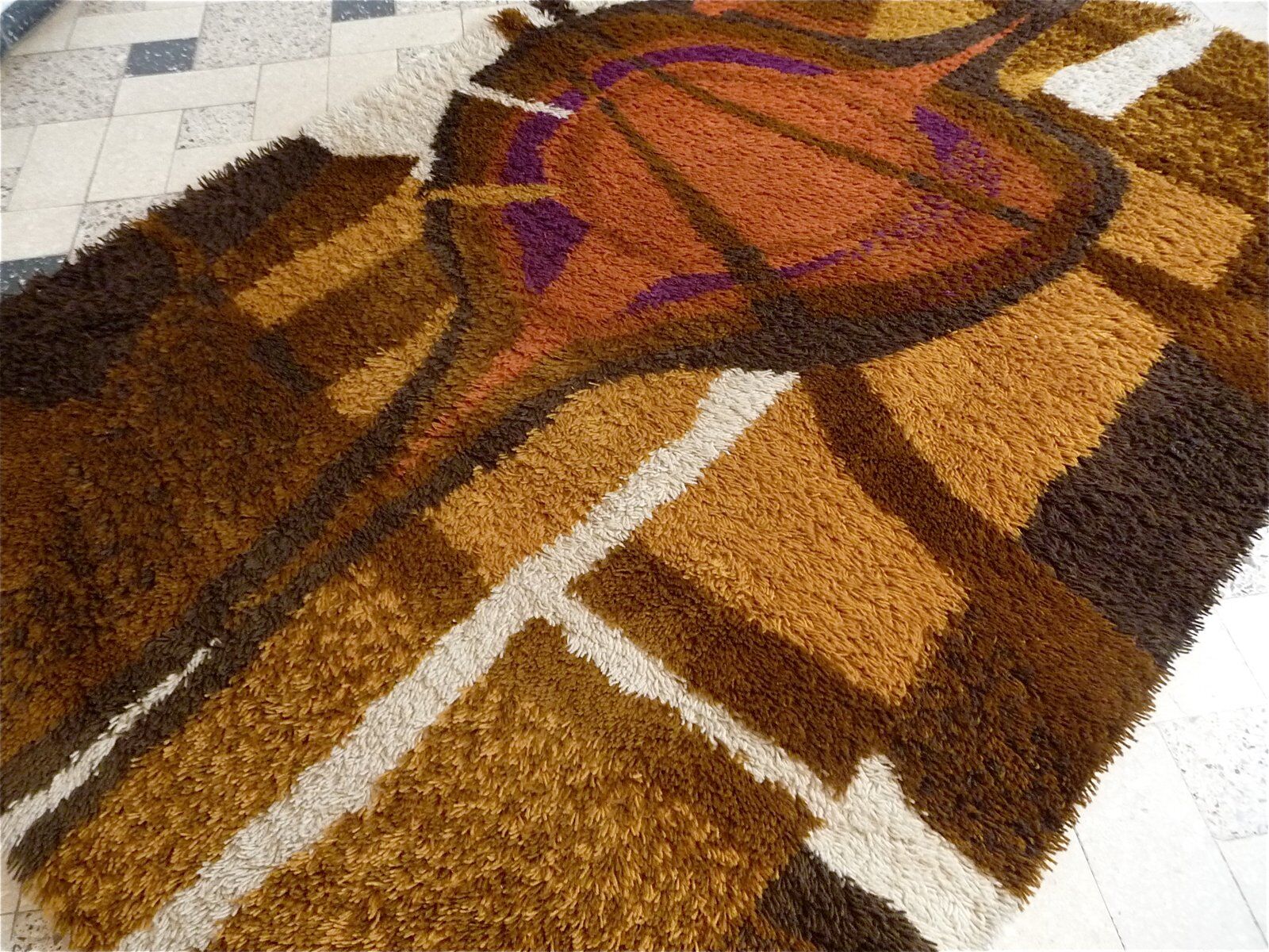 Large Scandinavian Rug with abstract Decor by Ege Rya, Denmark 1960s