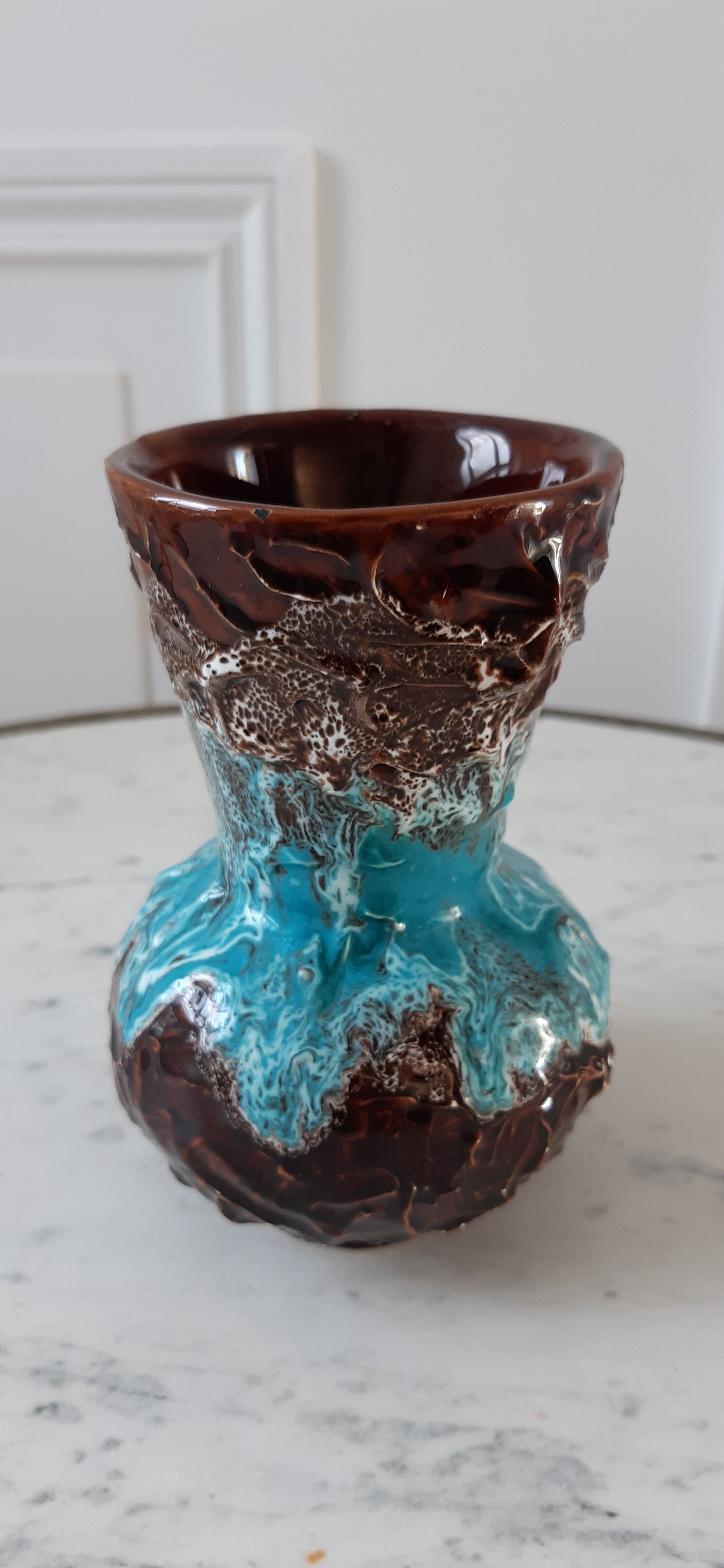 Vase brown and blue 70s Vallauris