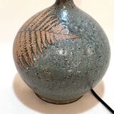 Vintage stoneware lamp by Alain Blanchard, 1970s, fern, rope shade
