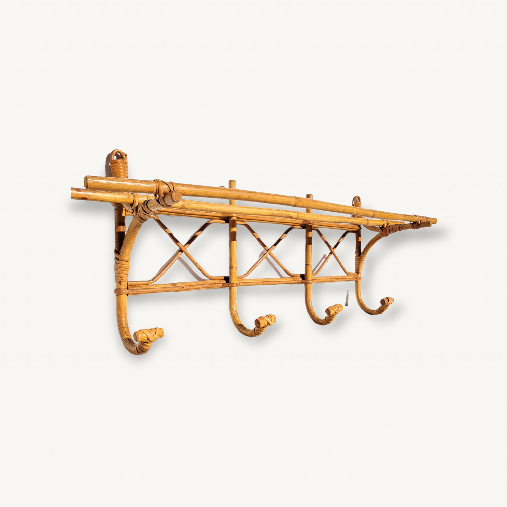 Rattan wall coat rack 1960