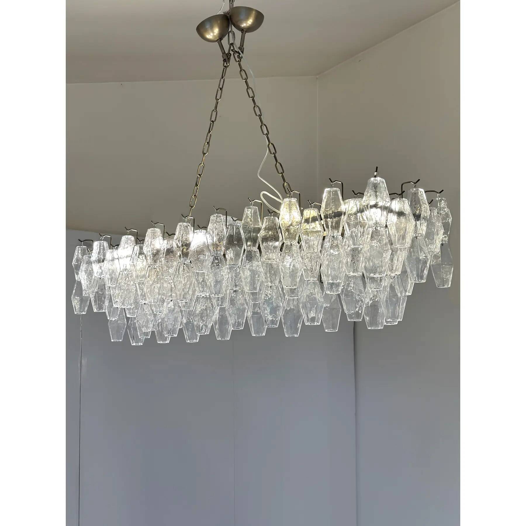 Contemporary Rectangular "Poliedro" Murano Glass Brunish Chandelier by Simo
