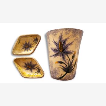 Vase and ramekins "Thistles", signed J.Yell
