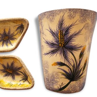 Vase and ramekins "Thistles", signed J.Yell