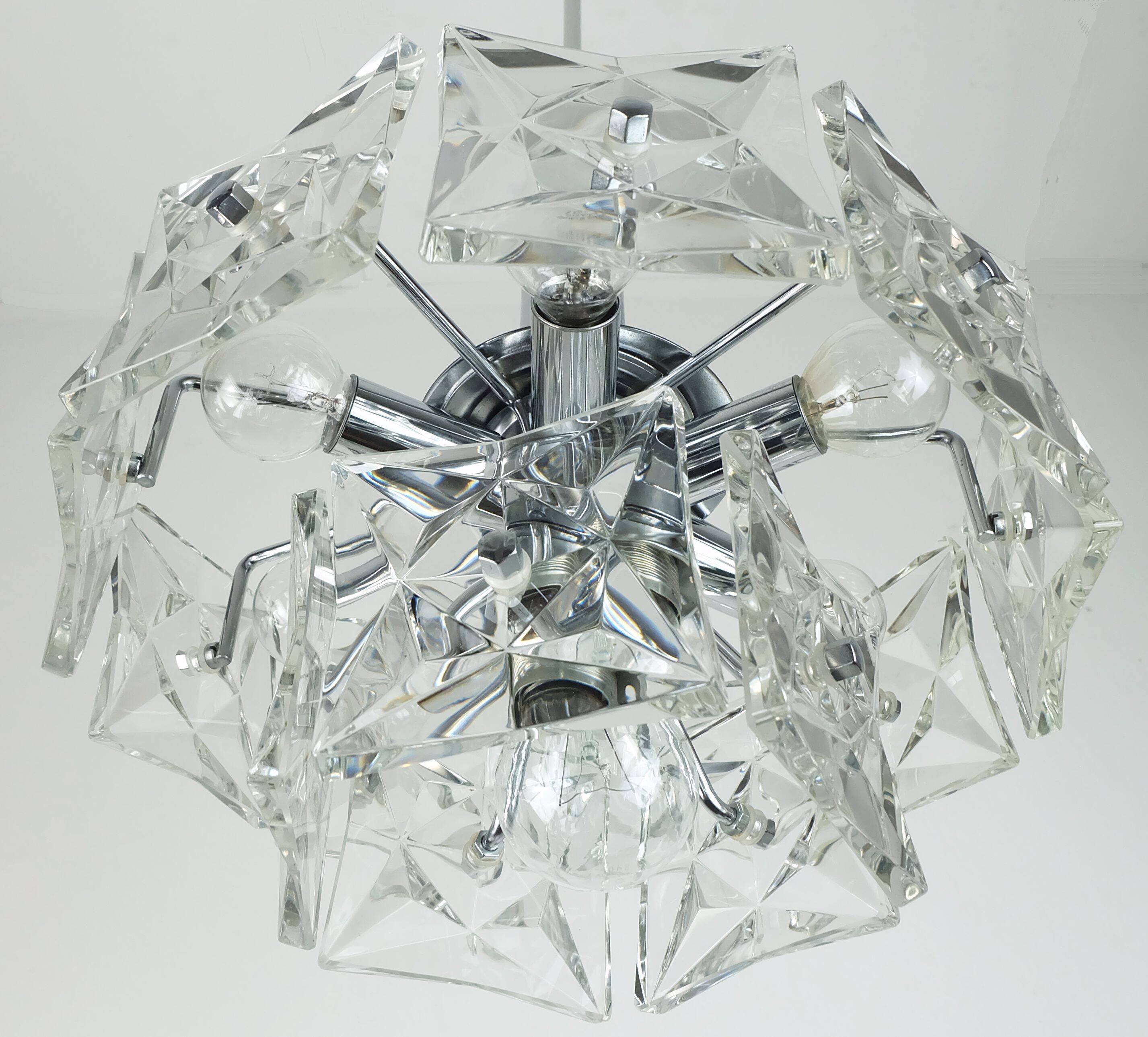 elegant 2-tier kinkeldey mid century PENDANT LIGHT crystal glass and chrome