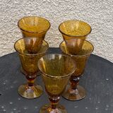 5 ocher blown glass wine glasses from Biot vintage glassworks
