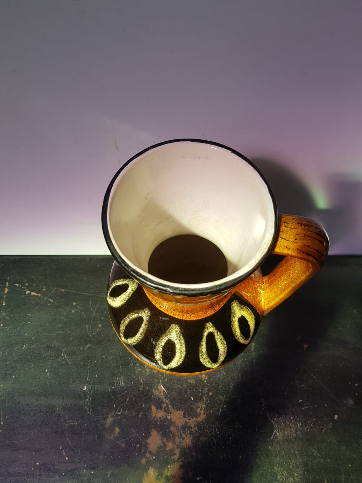 Scheurich europ linie vase beige & black ceramic + vintage germany handle