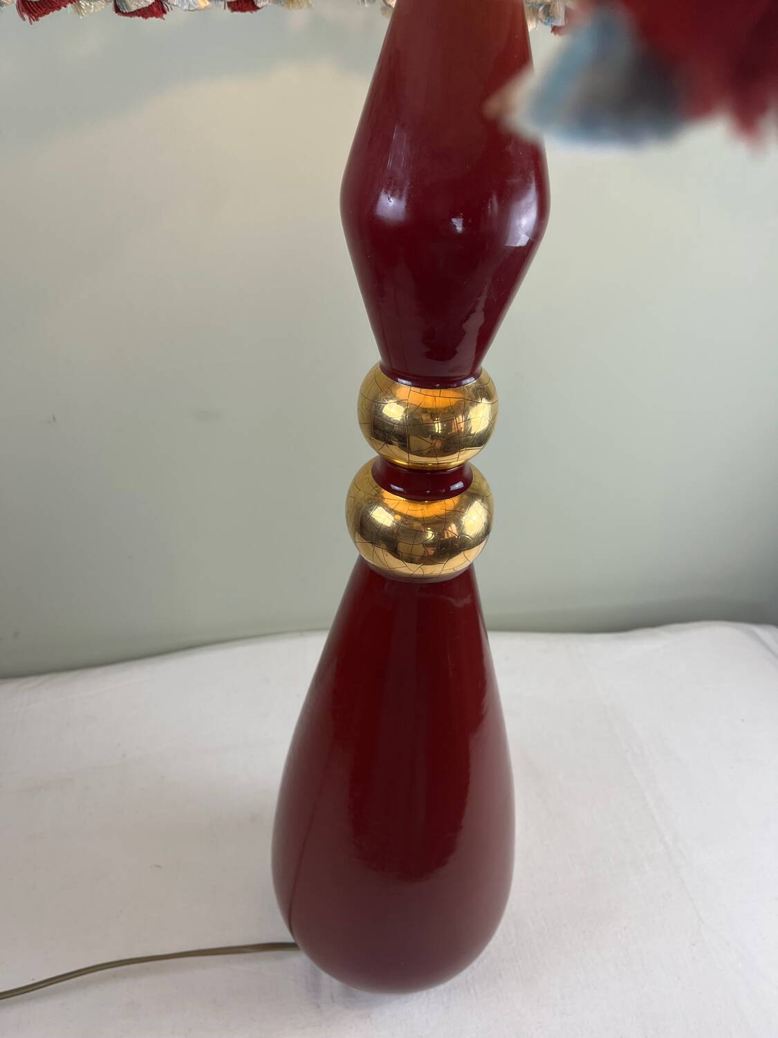 Grande lampe vintage en céramique rouge signée Drimmer – abat-jour pl