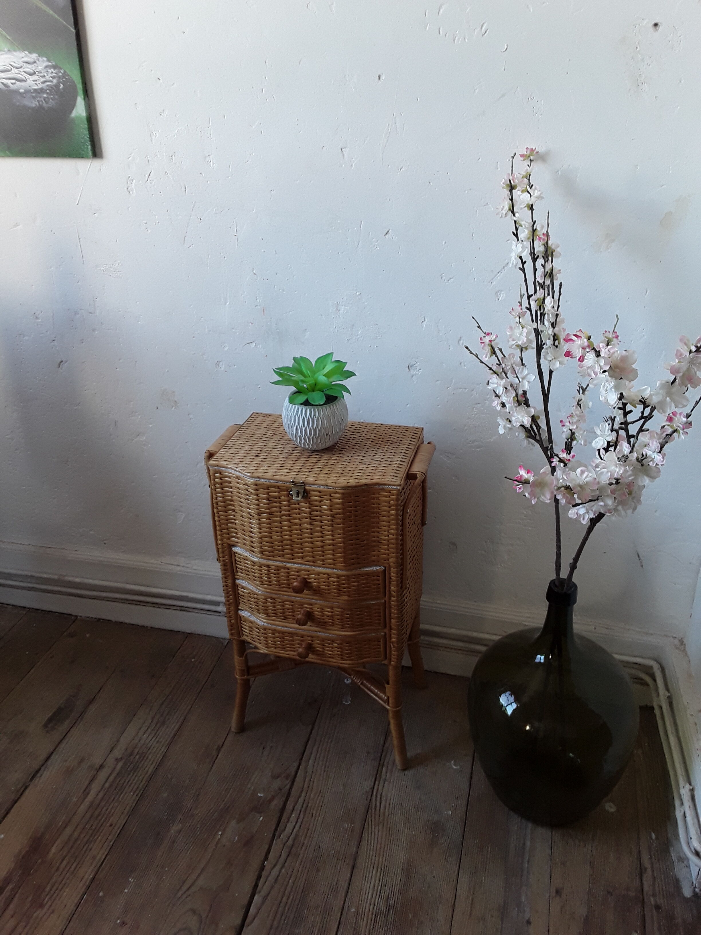 Vintage rattan chest of drawers 60s