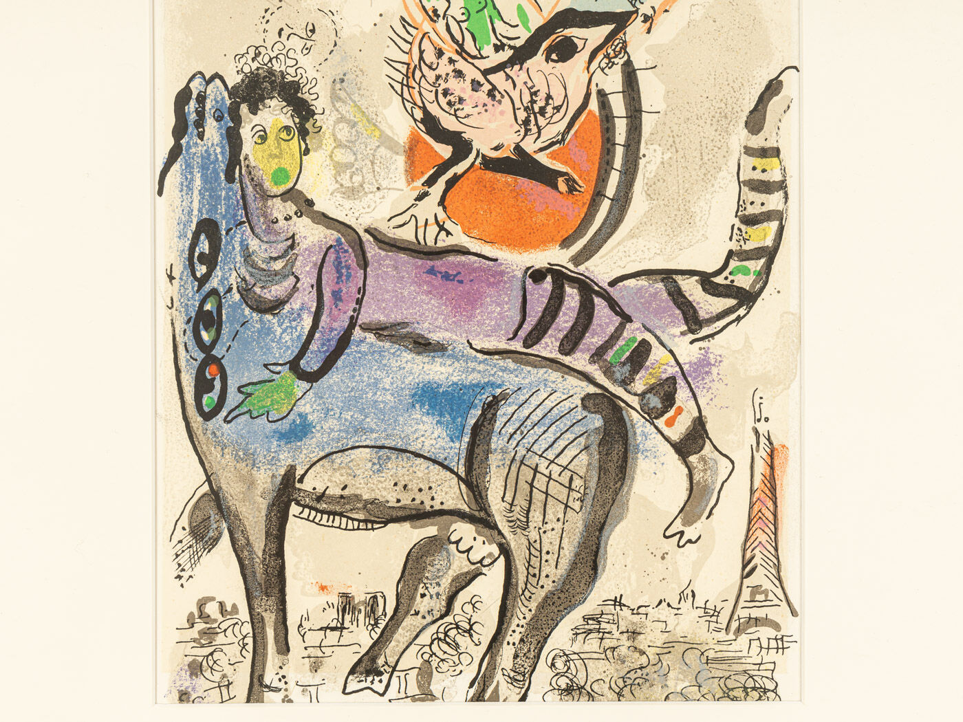 Marc chagall – “la vache bleue”, original lithography with certificate