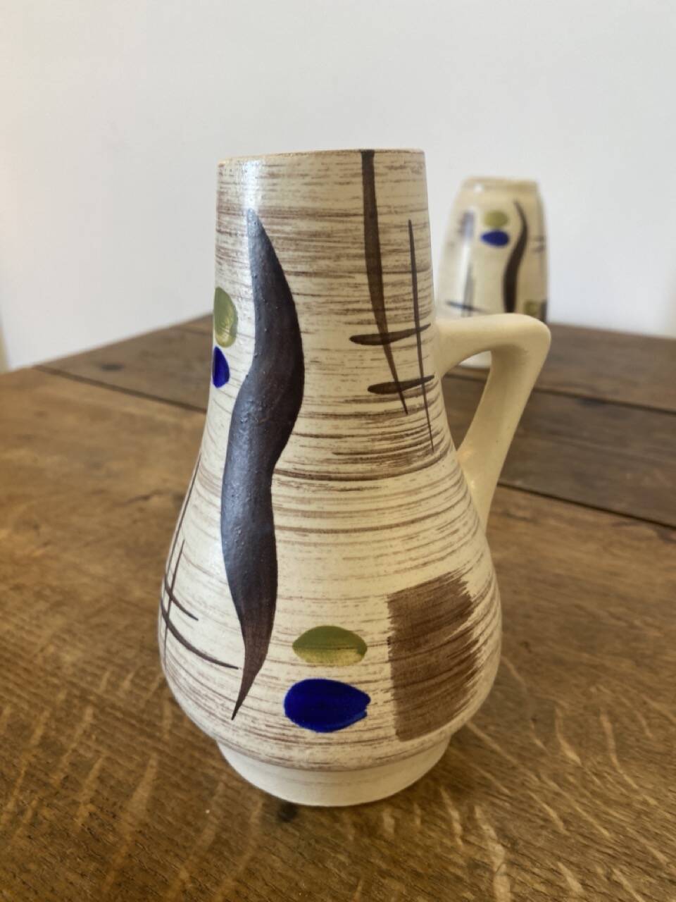 Duo de petits vases abstraits, ton écru, West Germany, 1960