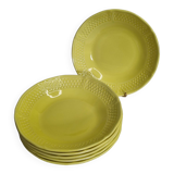 Ensemble de six assiettes creuses jaune grains de riz, "Bon vivant", Gien, 21 cm