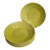 Ensemble de six assiettes creuses jaune grains de riz, "Bon vivant", Gien, 21 cm