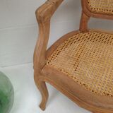 Ancien fauteuil coiffeur bois et cannage