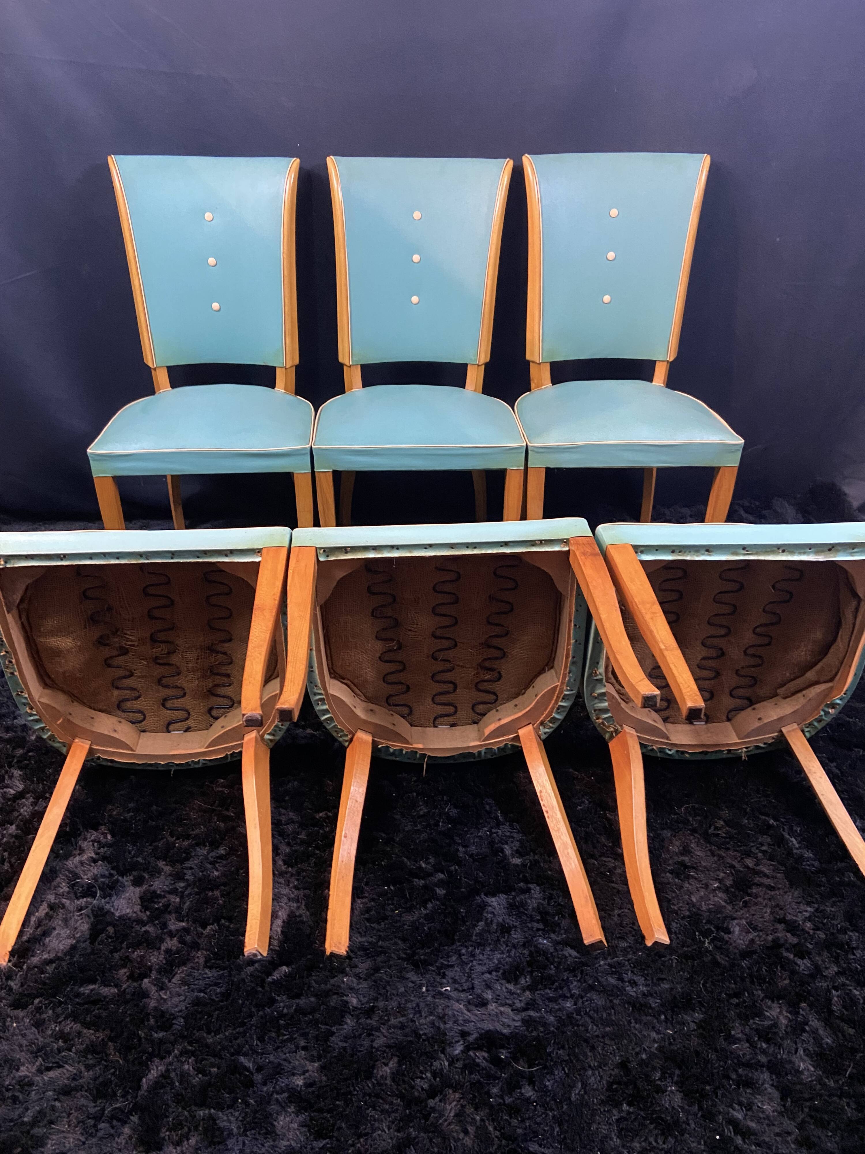 Suite 6 chaises design moderniste 1950