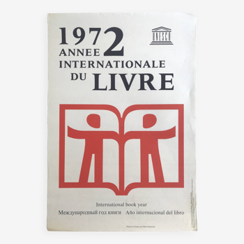 Affiche originale en bichromie de l'Année internationale du livre, UNESCO, 1972