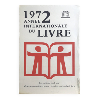 Affiche originale en bichromie de l'Année internationale du livre, UNESCO, 1972