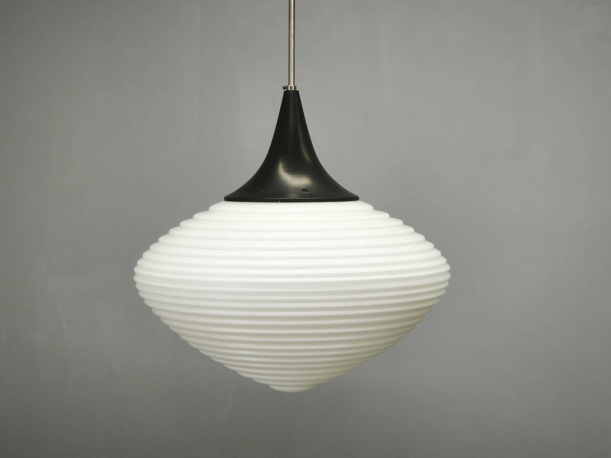 Pair of Space Age Opaline Glass Pendants, Czechoslovakia, 1970s