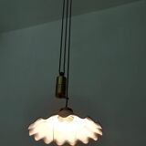 White Ceramic and Brass Adjustable Pendant Lamp, Italy