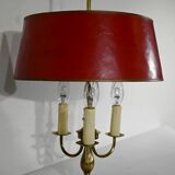 Brass bouillotte lamp with red lampshade, Louis XVI – XXth style