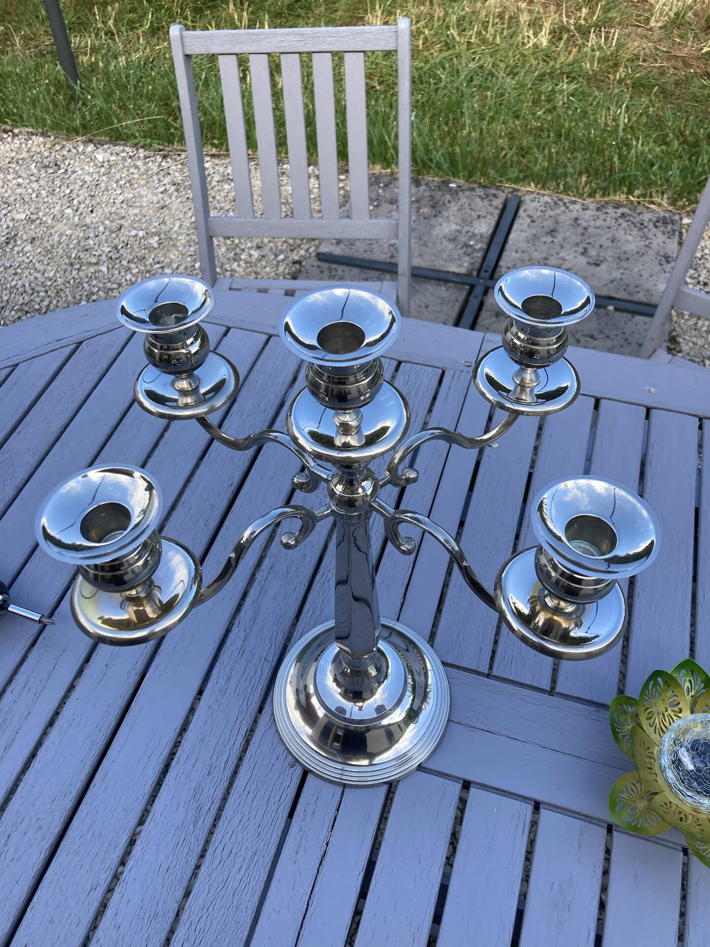 Silver-plated metal chandelier with 5 arms