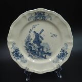 3 assiettes plates motif moulin bleu