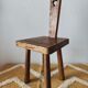 Brutalist stool with backrest in solid oak, origin Netherlands