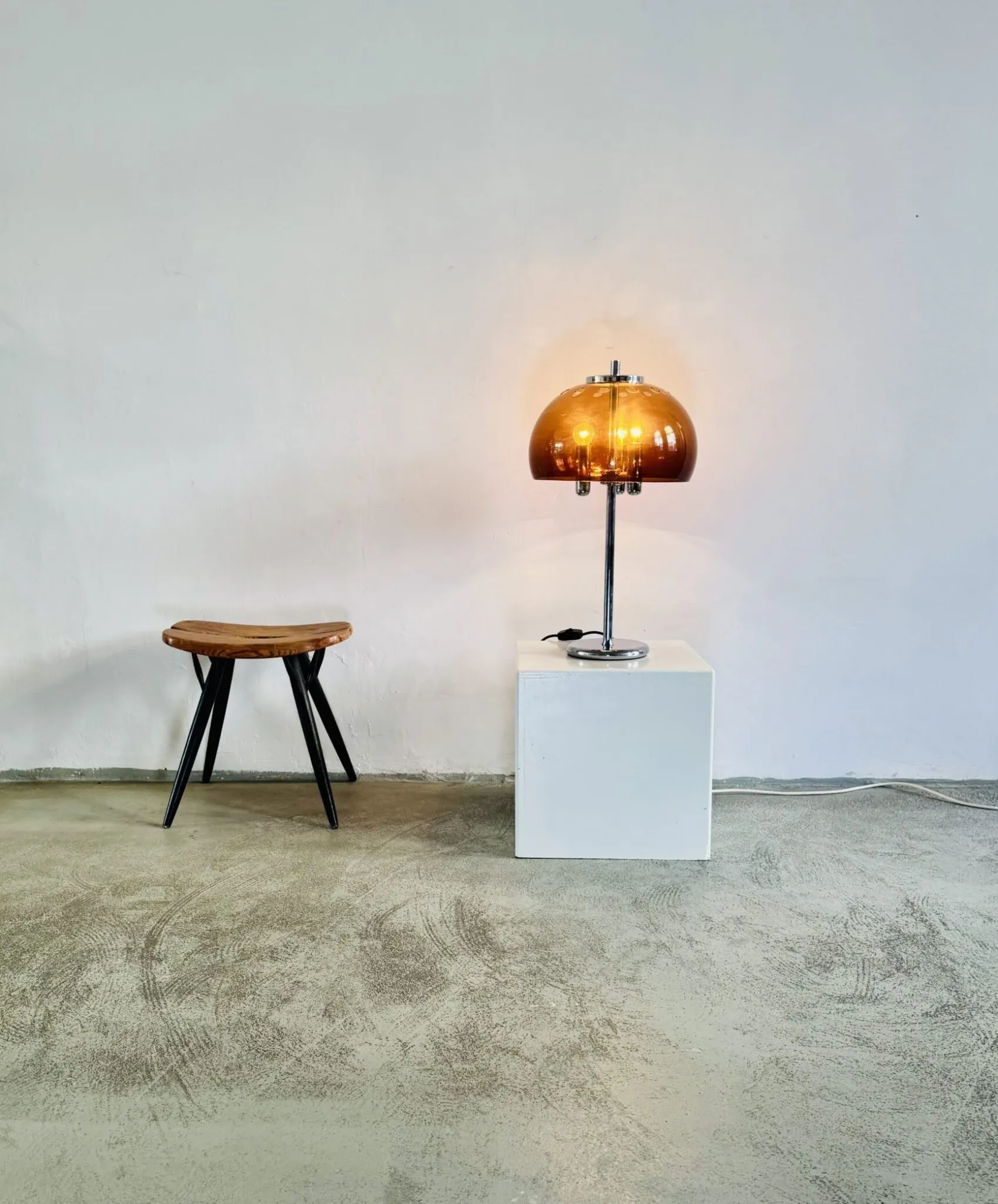 Mid-Century Chromed Mushroom Table Lamp With Acrylic Shade, Europe 1970S