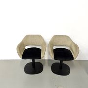 Series of six swivel chairs with organic shell, mottled fabric and base dis