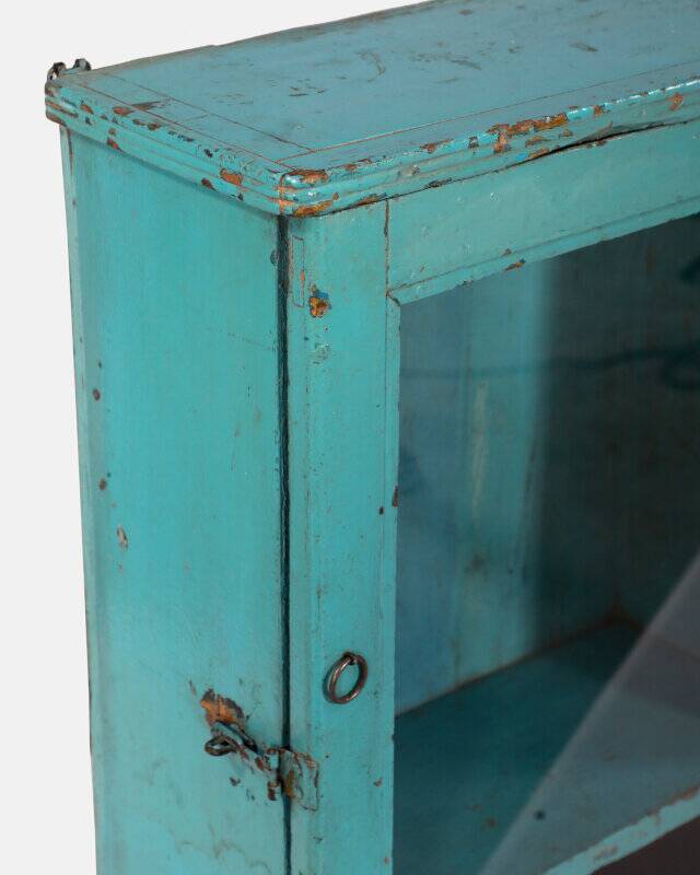 Vintage blue wall display case old teak patina and original piece india